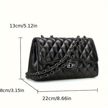 Women's Classic Square Shoulder Bag, Turn-Lock Quilted Detail Chain Bag, All-Match Bag