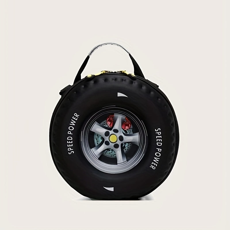 Tire Shaped Shoulder Bag, Creative Rubber Handbags, Letter Graphic Circle Purse