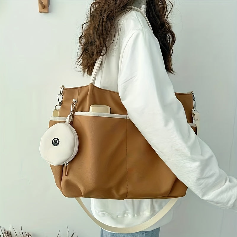 realaiot  Vintage Large Capacity Tote Bag, Minimalist Nylon Shoulder Bag, Women's Handbag & Commute Bag & Shopper Bag