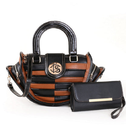 Trendy Colorblock Handbag Set, Women's Stylish Zipper Double Handle Purse & Coin Purse Set