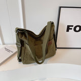 Retro Corduroy Shoulder Bag, Multi-pocket Crossbody Bag, Literary School Handbag