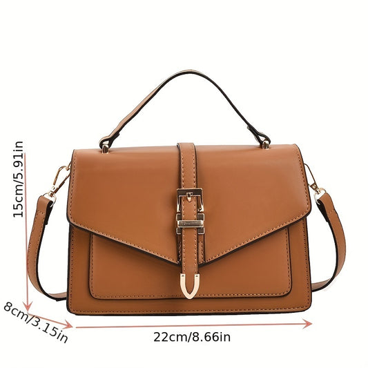 realaiot  Solid Color Crossbody Bag, Fashion Buckle Decor Handbags, Women's Small Flap Square Purse