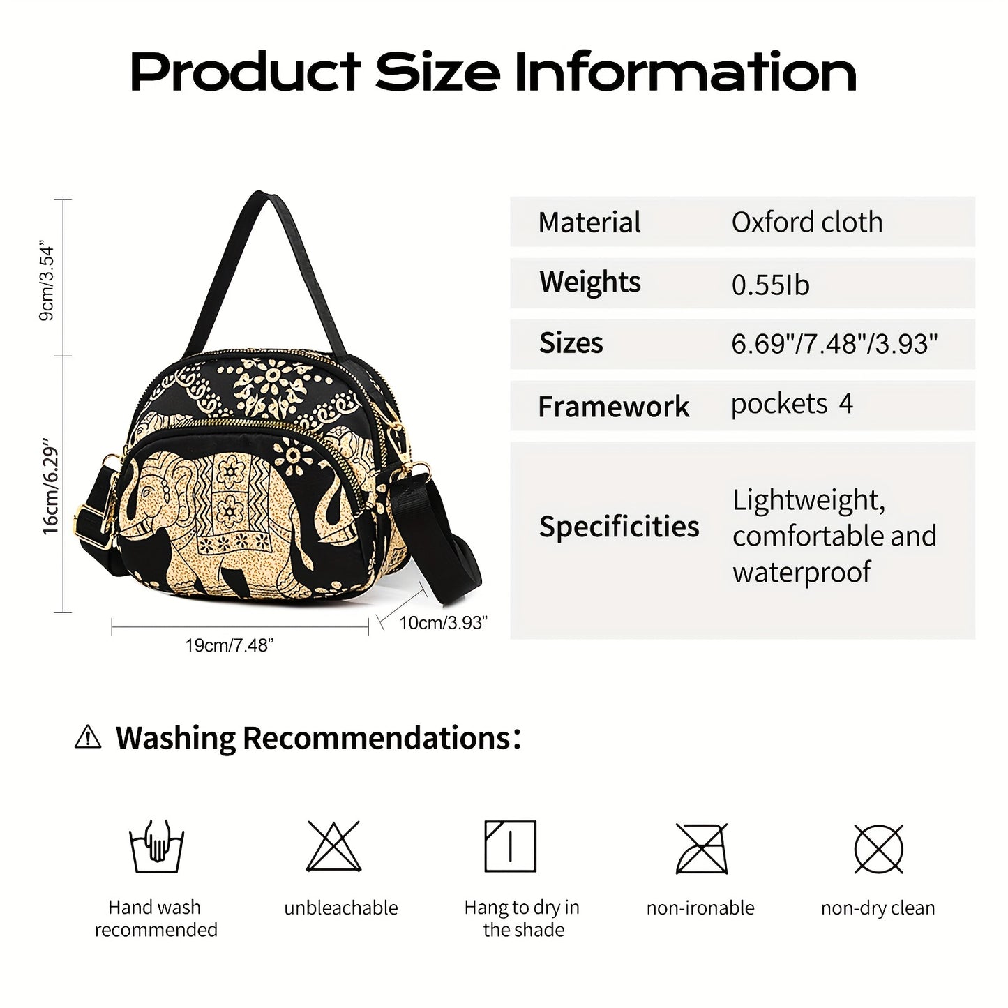 realaiot  Elephant & Floral Printed Shoulder Bag, Stylish Nylon Crossbody Bag, Casual Going Out Handbag