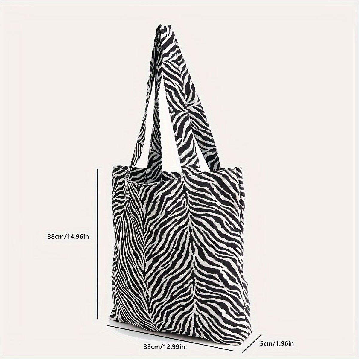 Large Capacity Shoulder Bag With Zebra Pattern, Trendy Lightweight Shopping Handbag For Women