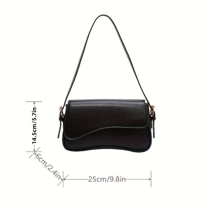 realaiot  Simple Solid Color Flap Underarm Bag, PU Leather Textured Bag Purse, Fashion Versatile Baguette Bag