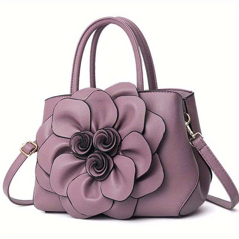 Elegant Flower Decor Tote Bag, Fashion Top Handle Satchel, Women's Casual Handbag, Shoulder Bag & Purse