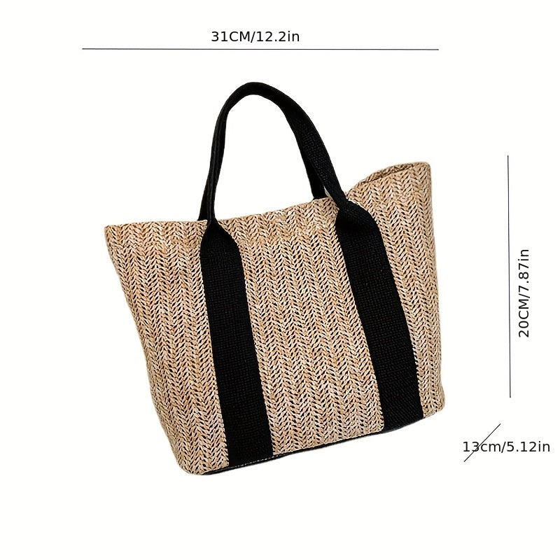 realaiot  Straw Woven Tote Bag For Women, Boho Style Summer Beach Bag, Small Braided Shoulder Bag For Travel