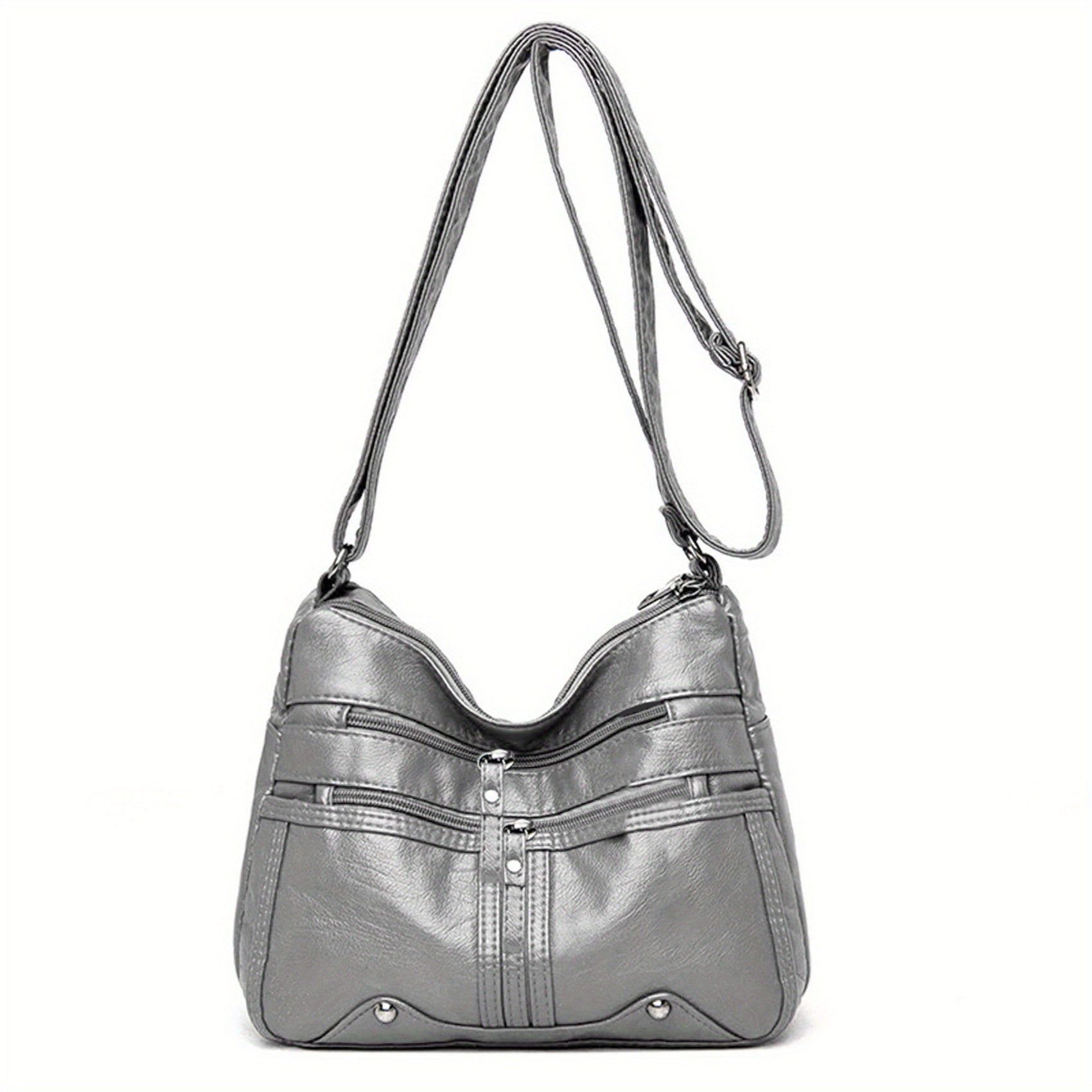 Solid Color Zipper Crossbody Bag, PU Leather Textured Bag, Classic Fashion Versatile Shoulder Bag