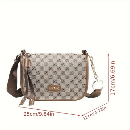 realaiot Stylish Plaid Pattern Crossbody Bag, Casual Wide Strap Shoulder Bag, Luxury Zipper Purse For Women