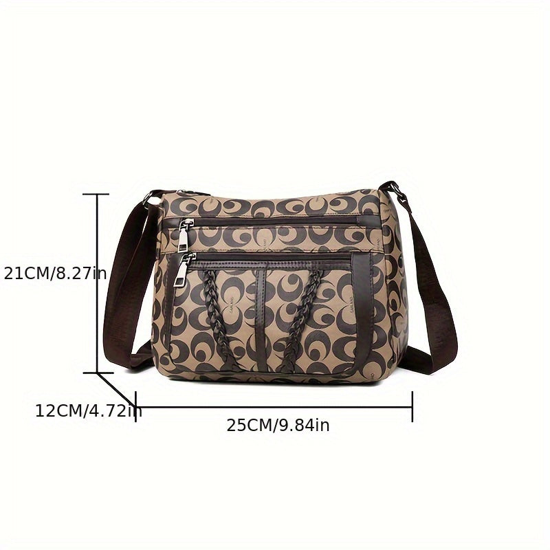 Vintage Printed Crossbody Bag, Multi-layer Zipper Shoulder Bag, Perfect Messenger Bag For Daily Use