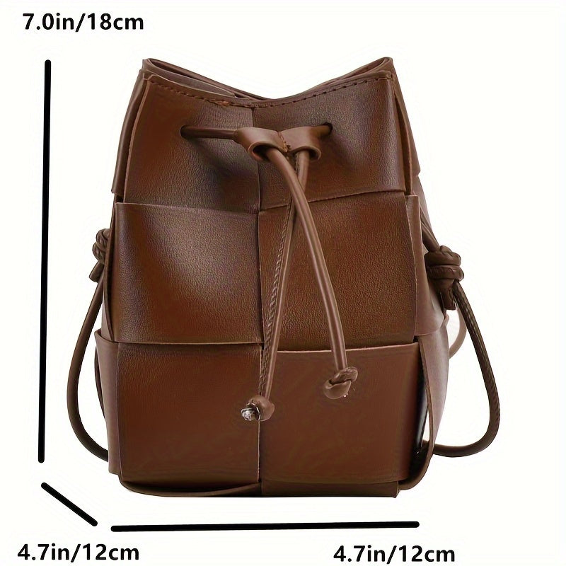 realaiot  Mini Fashion Woven Bucket Bag, Trendy Drawstring Crossbody Bag, Women's Casual Handbag, Shoulder Bag & Purse