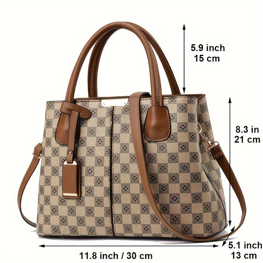 Flower Plaid Print Handbag, Fashion Top Handle Satchel Purse, Women's Classic Crossbody Bag