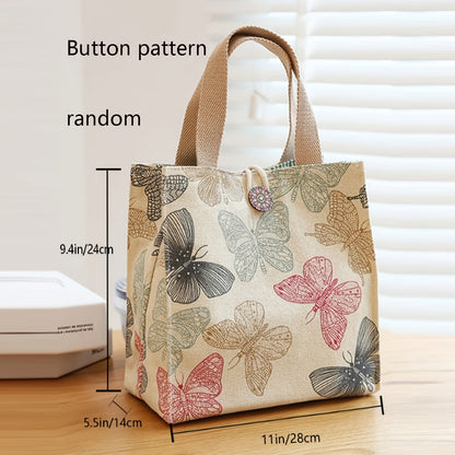 realaiot Aesthetic Butterfly Print Tote Bag, Portable Lunch Bento Bag, Perfect For School, Travel, Picnic, Office