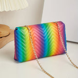 Chevron Quilted Crossbody Bag, Rainbow Design Square Purse, Fashion Chain Shoulder Bag