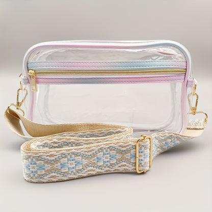 Transparent Square Crossbody Bag, PVC Clear Embroidery Wide Strap Cosmetic Bag Purse, Versatile Fashion Shoulder Bag