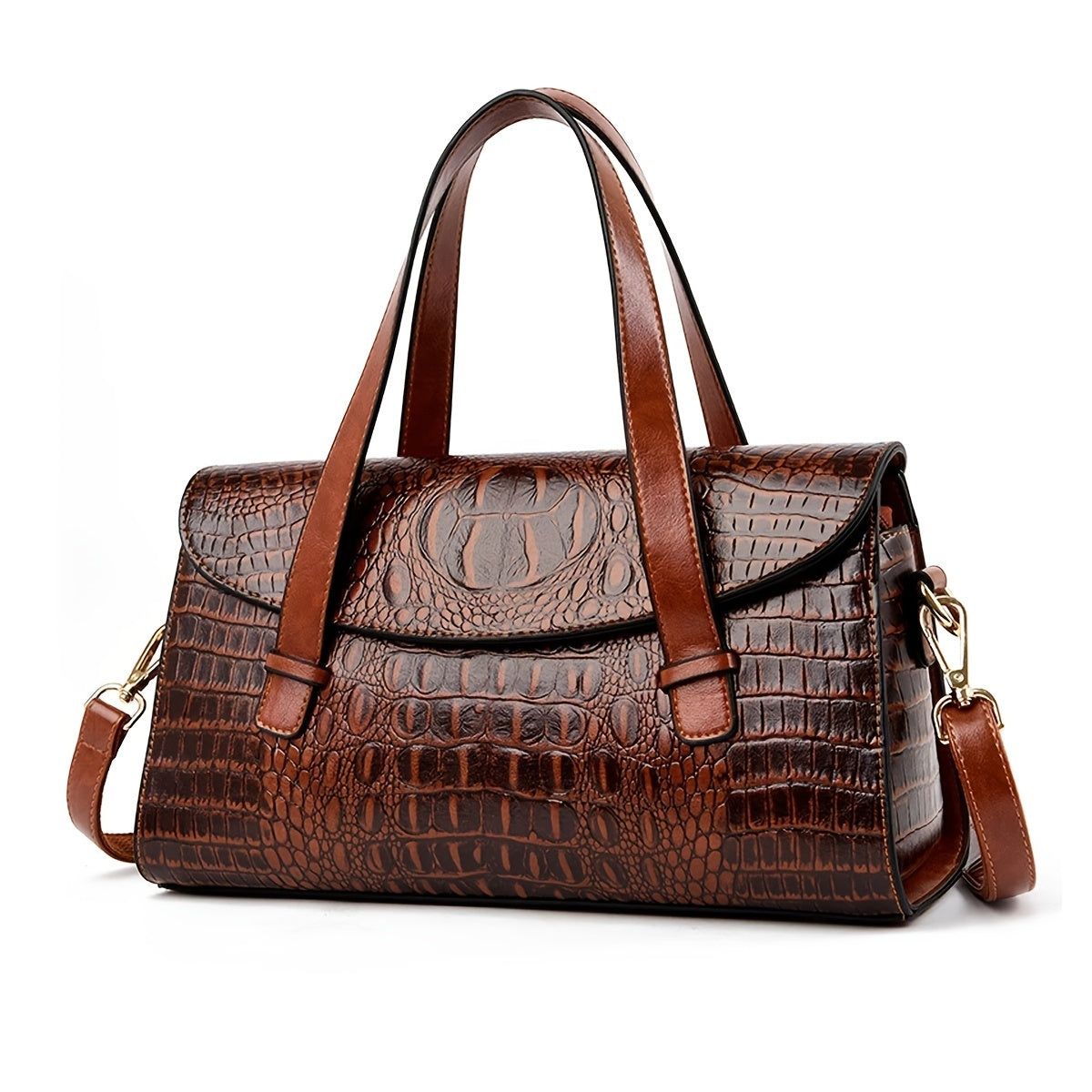 realaiot  Crocodile Pattern Tote Bag For Women, Luxury Flap Satchel Purse, Retro Vegan Leather Crossbody Bag