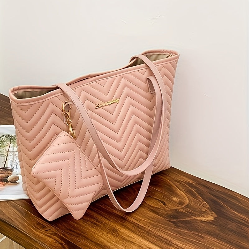 Fashion Quilted Tote Bag, Large Capacity Shoulder Bag, Women's Casual Handbag & Purse For Commute