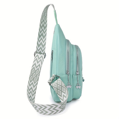 realaiot  Minimalist Solid Color Sling Bag, Casual Zipper Crossbody Bag, Versatile Trendy Purse With Wide Strap