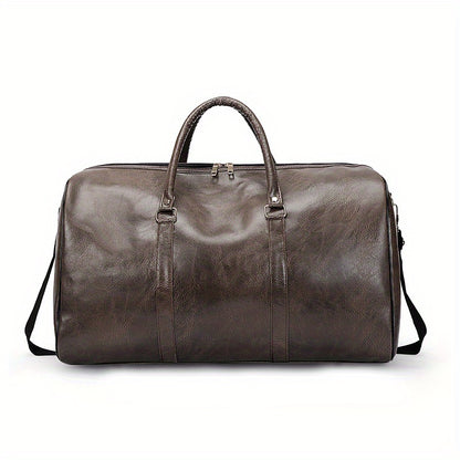 1pc New Trendy Large Capacity Retro Duffel For Men And Women, Portable Travel Bag, PU Leather Travel Bag,  Short Trip Handbag, Causal Holdall Luggage Bag Baggage Bag, Moving Storage Bag,