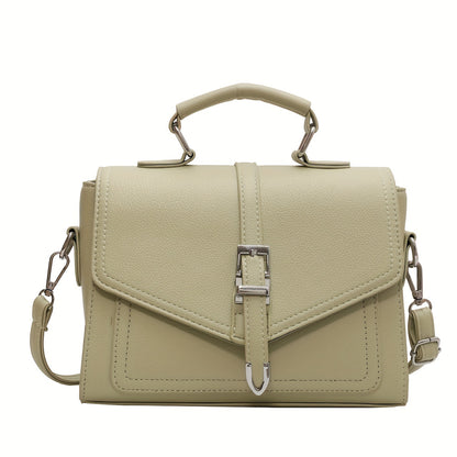 Solid Color Crossbody Bag, Fashion Buckle Decor Handbags, Women's Small Flap Square Purse