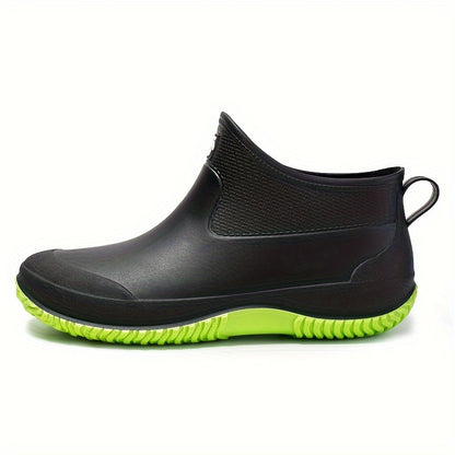 Waterproof Ankle Boots for Men - Comfy, Non-Slip, Durable, Solid Color Slip-On Shoes for Camping, Hiking, Outdoor Activities - All-Season, PVC Sole, Fabric Inner, Breathable, Easy to Clean