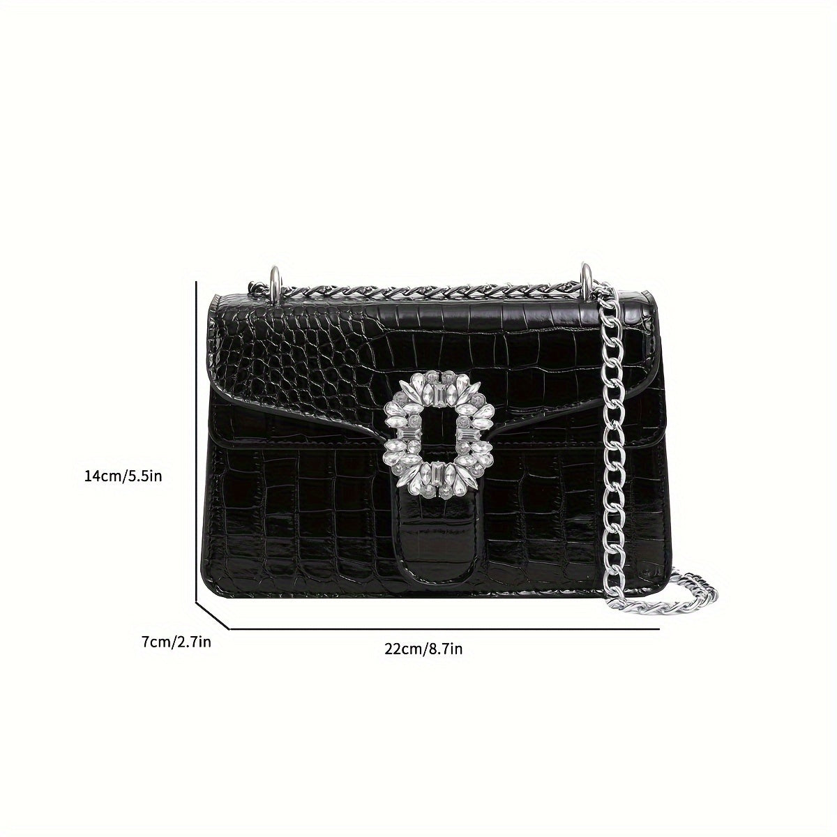 realaiot Retro Chain Crossbody Bag, Mini Crocodile Pattern Square Purse, Trendy Shoulder Bag For Women