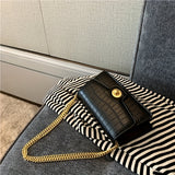 Crocodile Pattern Crossbody Bag, Women's Retro Chain Shoulder Bag, Luxury Simple Square Purse