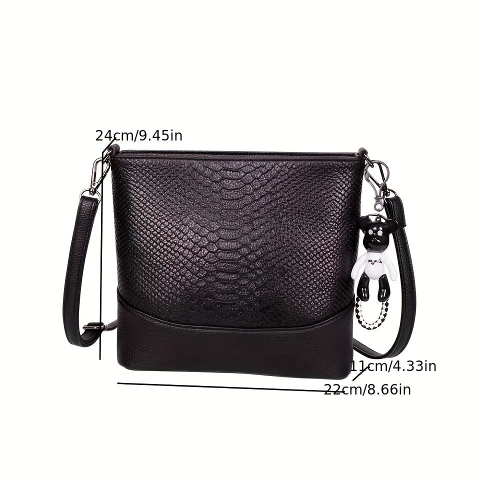 realaiot  Stylish Crocodile Print Crossbody Bag, PU Leather Solid Color Shoulder Bag, Perfect Sling Bag For Daily Use