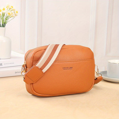 realaiot  Waterproof Plain Zipper Crossbody Bag, Lychee Pattern Shoulder Bag With Removable Strap