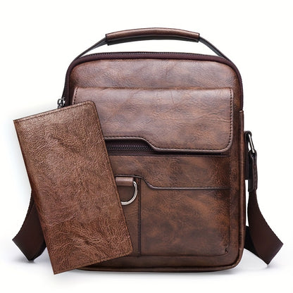 1pc Men's PU Leather Shoulder Bag, Large Capacity Casual Messenger Bag, Simple Business Trendy Sling Bag