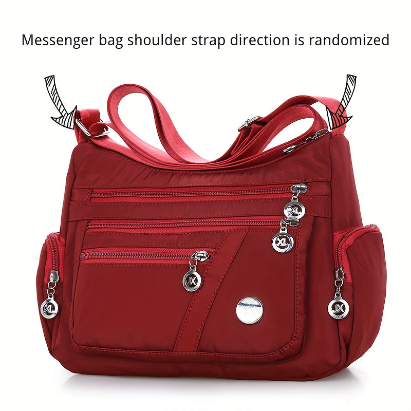 realaiot  Multi Layer Crossbody Bag, Fashion Nylon Shoulder Bag, Women's Multi Zipper Coin Purse