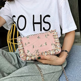 Fashion Lace & Bead Decor Bag, Flower Embroidered Square Shoulder Bag, Trendy Crossbody Bag For Women