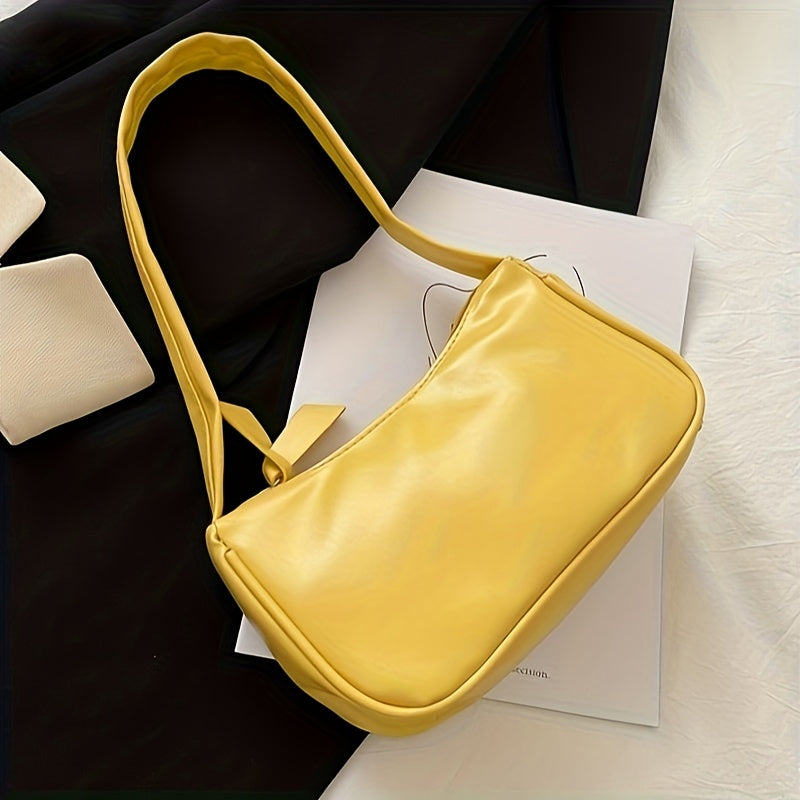 realaiot  Stylish PU Leather Shoulder Bag, Simple Solid Color Underarm Bag, Perfect Armpit Bag For Daily Use