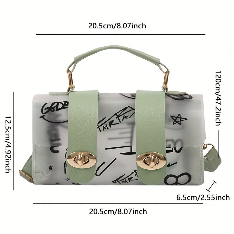 Clear Graffiti Pattern Handbags, Trendy Jelly Crossbody Bag, Waterproof Flap Purse For Every Day