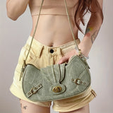 realaiot  Vintage Canvas Shoulder Bag, Retro Underarm Crescent Bag, Women's Grunge Handbag & Hobo Purse