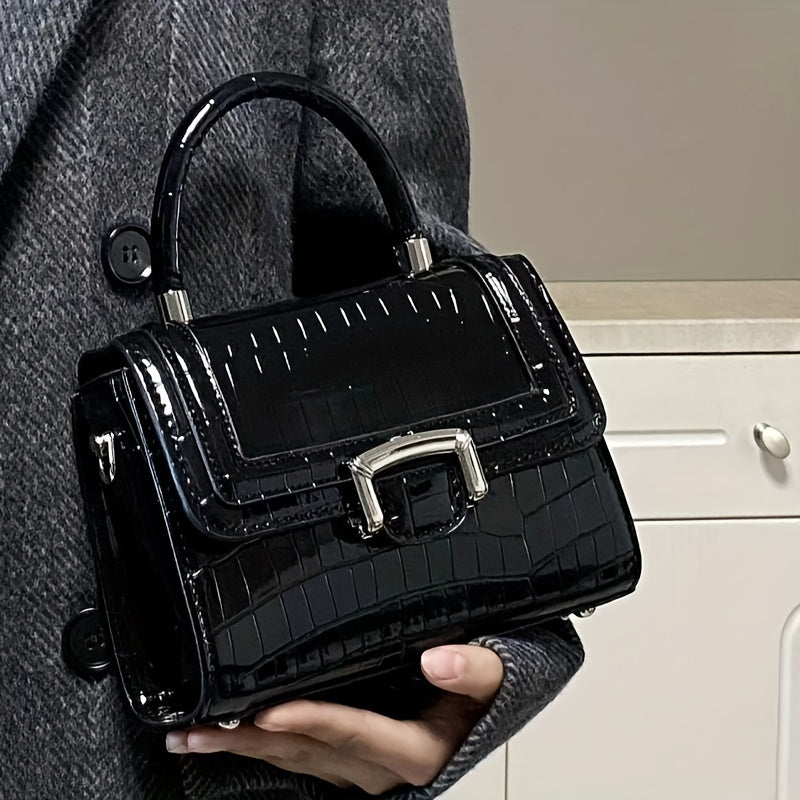 realaiot  Mini Crocodile Pattern Crossbody Bag, Trendy PU Shoulder Bag, Women's Fashion Handbag & Purse
