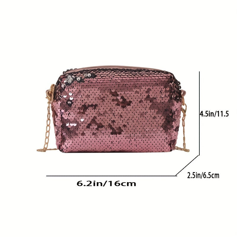 Shiny Full Sequins Mini Crossbody Bag, Solid Color Zipper Shoulder Bag, Perfect Sling Bag For Daily Use