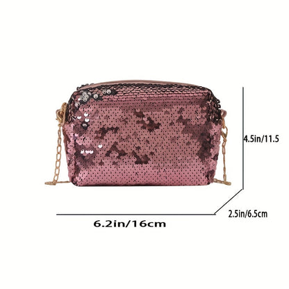 Shiny Full Sequins Mini Crossbody Bag, Solid Color Zipper Shoulder Bag, Perfect Sling Bag For Daily Use