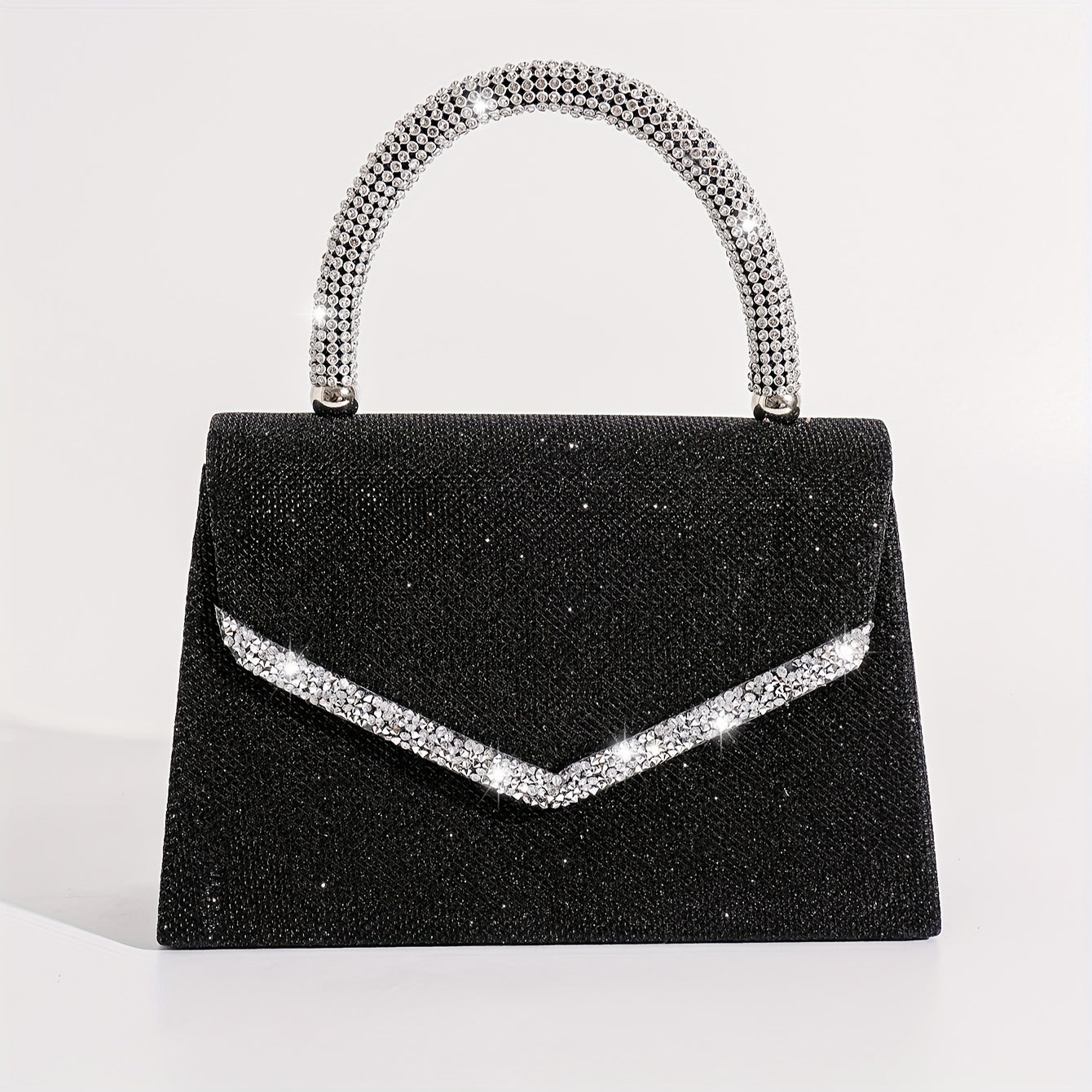 realaiot  Top Handle Rhinestone Decor Evening Bag, Flap Satchel Banquet Bag, Women's Elegant Wedding Prom Bag