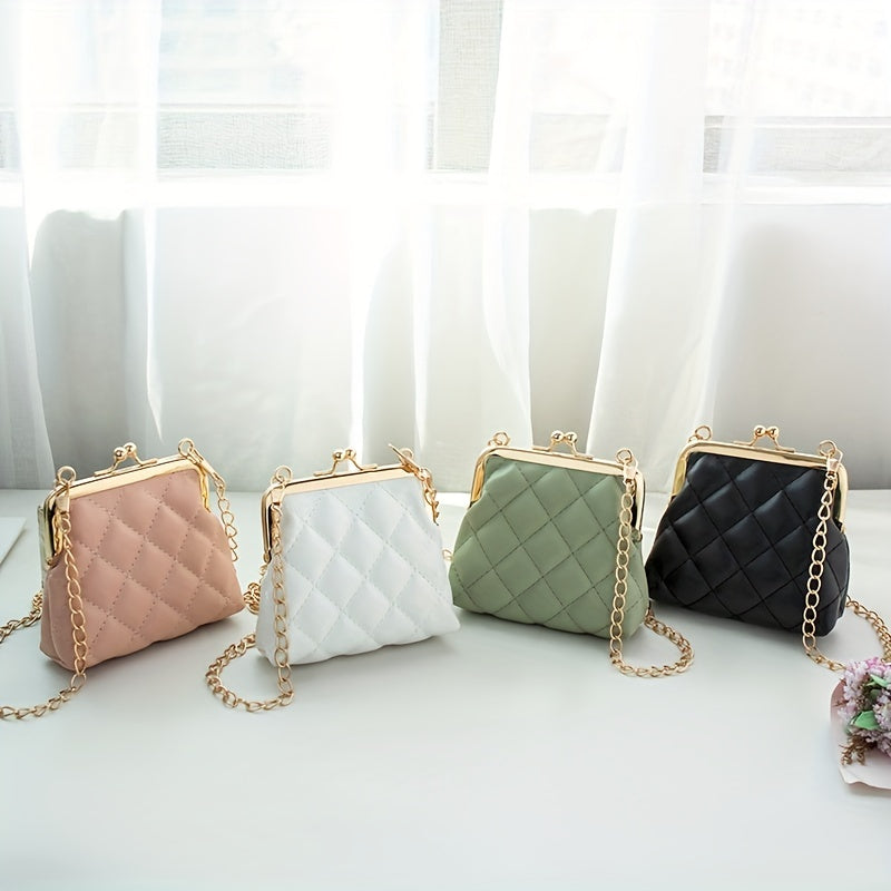 Mini Quilted Chain Crossbody Bag, Fashion Kiss Lock Coin Purse, Women's PU Leather Lipstick Bag