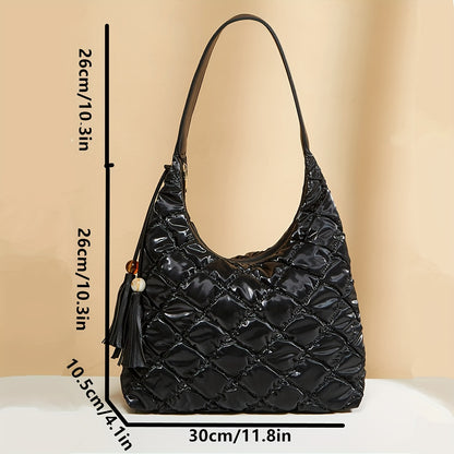 Fashion Padded Tote Bag, Trendy Quilted Shoulder Bag, Women's Casual Handbag For Commute