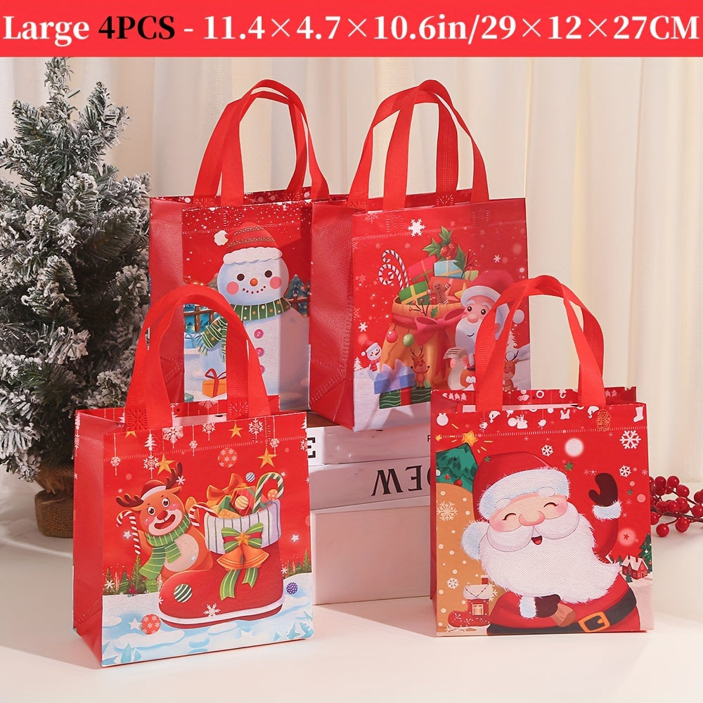 4/12pcs Large Reusable Christmas Gift Bags with Handles, Non-Woven Holiday Gift Bags, Christmas Treat Baskets & Party Supplies for New Year Gift Giving