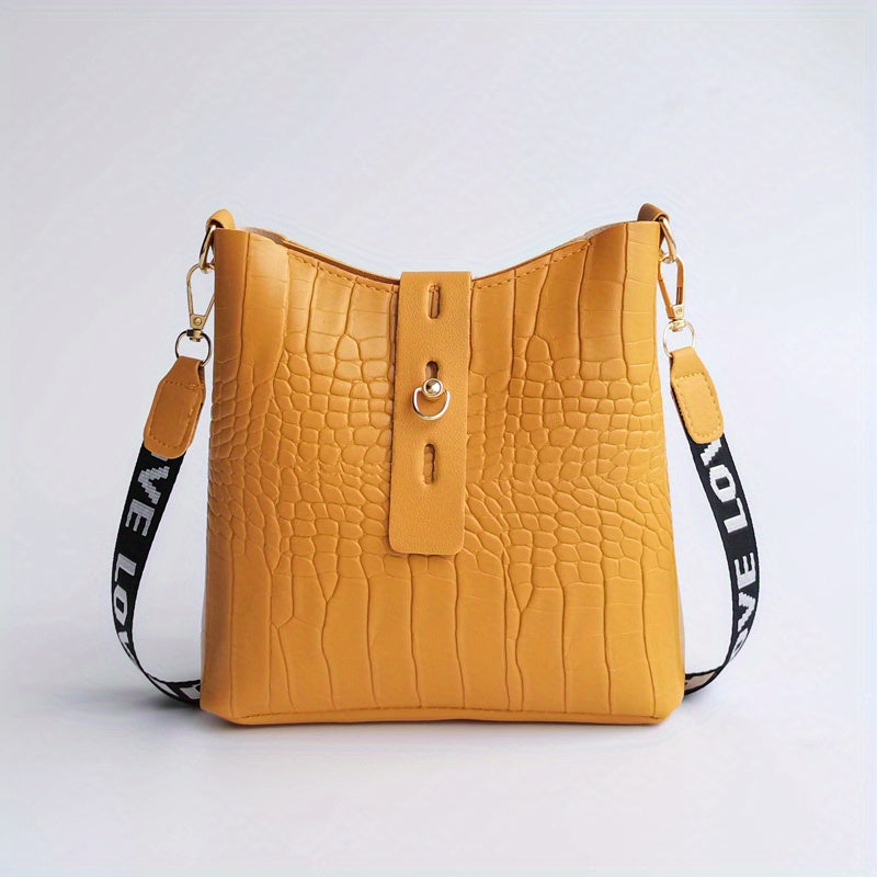 realaiot Mini Crocodile Pattern Crossbody Bag, Small Casual PU Leather Shoulder Bag, Women's Everyday Handbag & Purse