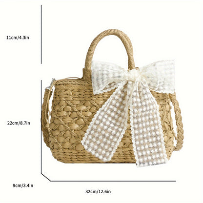 Summer Woven Straw Bag, Retro Paper Straw Woven Handbag, Boho Style Crossbody Bag For Travel Vacation Beach