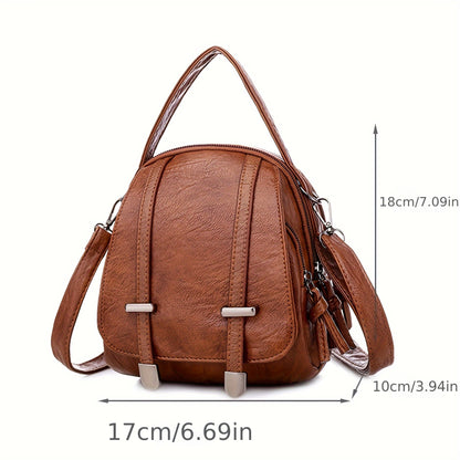 Retro Mini Crossbody Bag, Women's Multi Layer Handbag, Simple PU Leather Shoulder Purse