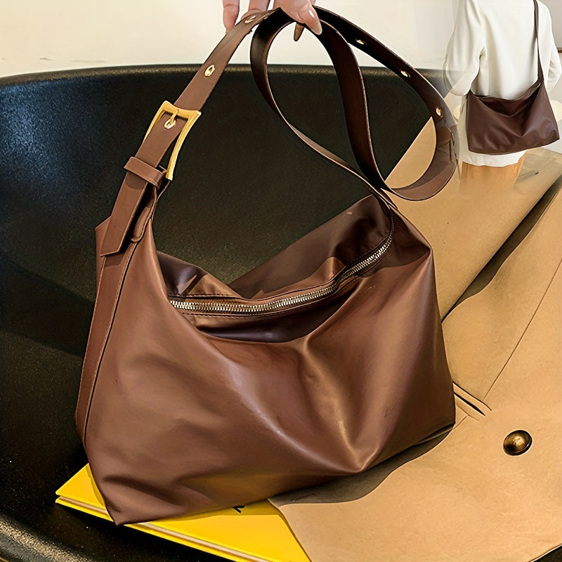 Simple PU Leather Crossbody Bag, Solid Color Large Capacity Tote Bag, Versatile One Shoulder Bag For Work School Travel