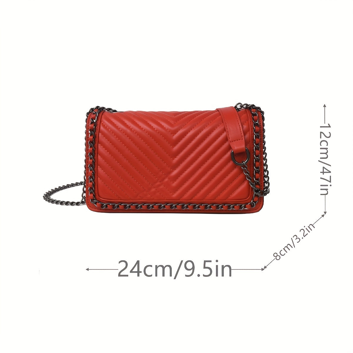 Trendy Chain Crossbody Bag, Chevron Quilted Square Purse, Simple Shoulder Bag For Women