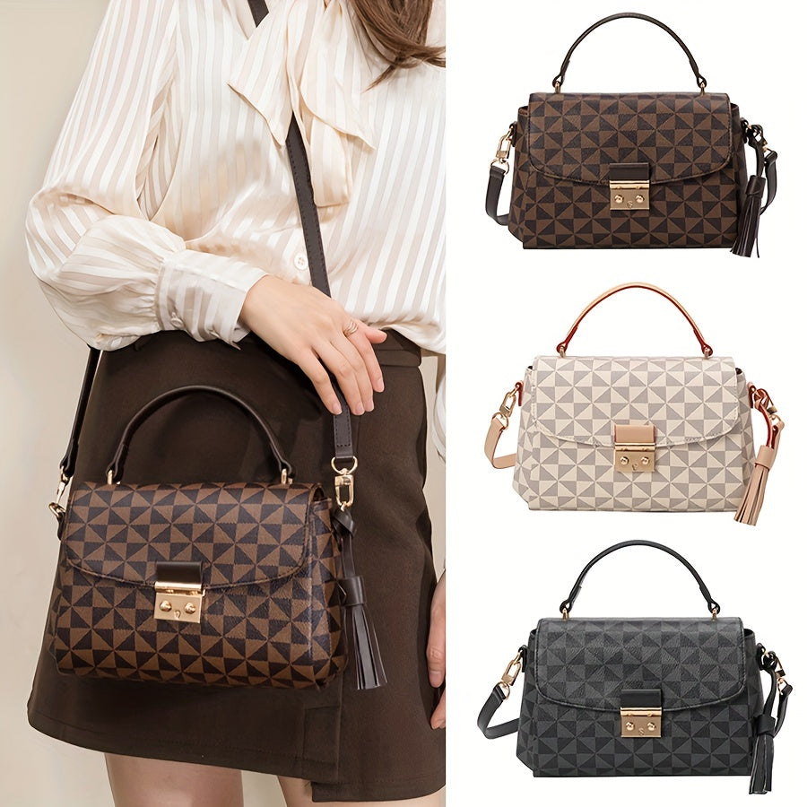 realaiot  Vintage Geometric Mini Shoulder Bag, Textured Square Top Handle Handbag For Women, Trendy Commuter Bag