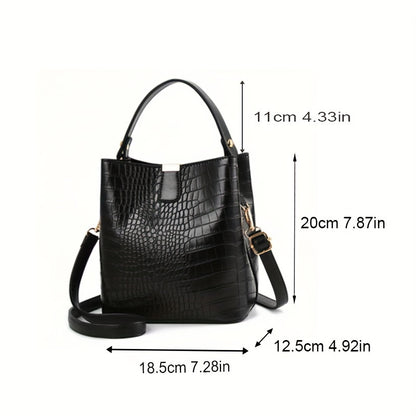 realaiot  Retro Crocodile Pattern Handbag, PU Leather Casual Shoulder Bag, Practical Fashion Commuter Bag