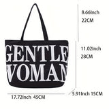 Letter Graphic Canvas Tote Bag, Large Capacity Shoulder Bag, Literary Handbags For Women
